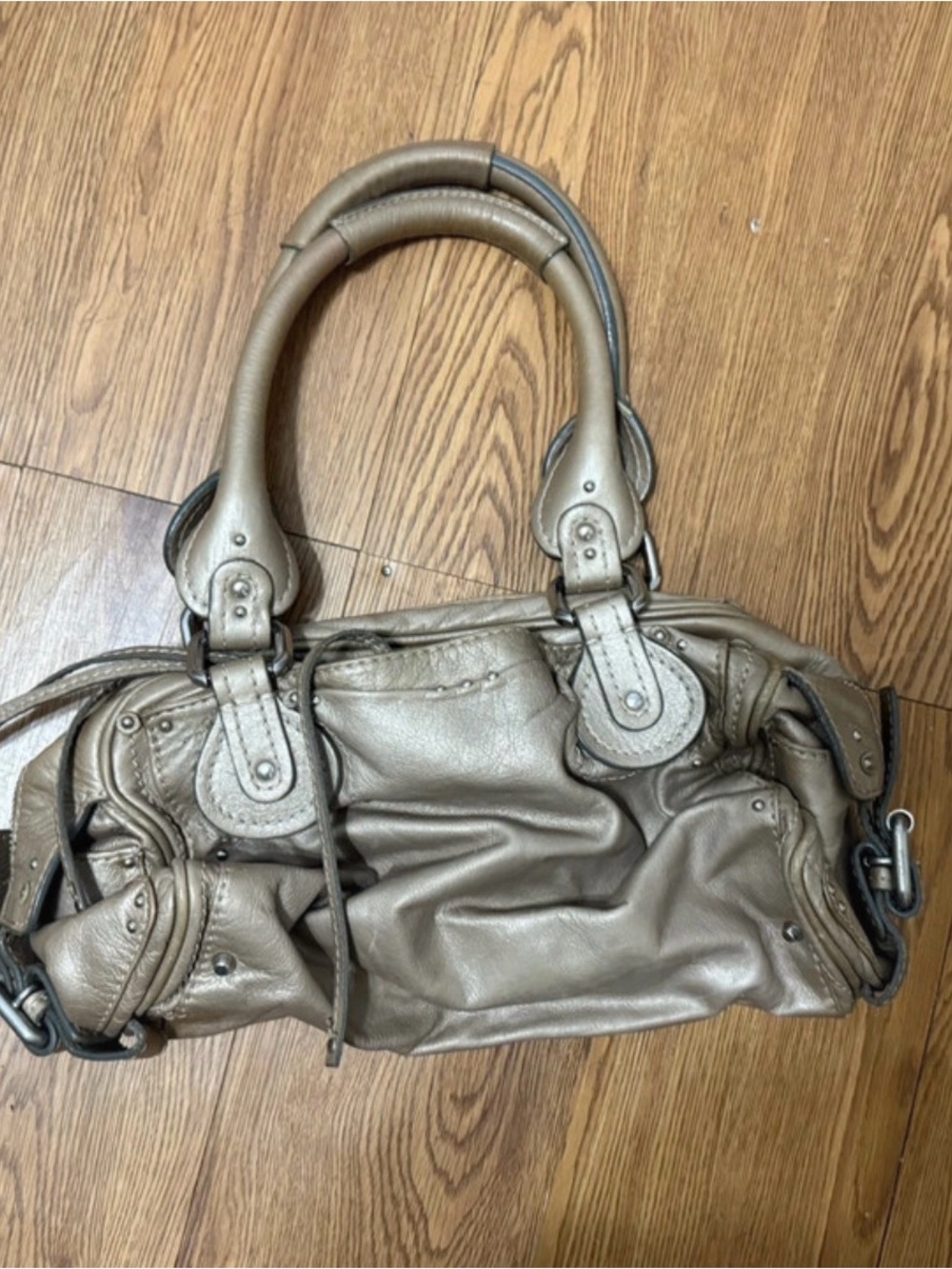 Chloe Paddington Leather Satchel Handbag in Metallic Taupe